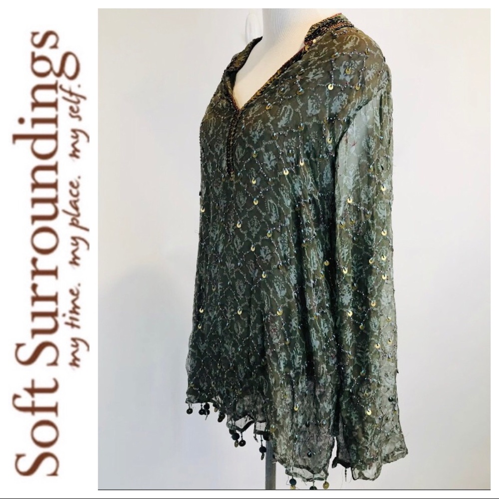 RARE Soft Surroundings Sheer Beaded/Sequined Tunic